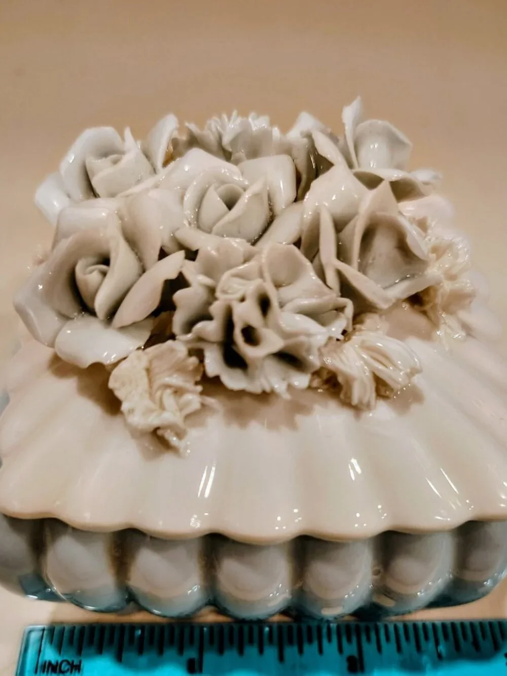 Vintage Japan Blue White Porcelain Floral Trinket Box